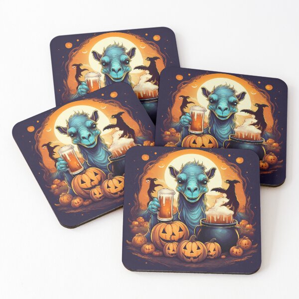 Artikelvorschau, Es ist Partyzeit: Halloween-Süßes oder Saures, ein lebendiges und gruseliges Design mit einem Kamel, Kürbissen, Fledermäusen und schwarzen Katzen entworfen und verkauft von Camel & Quirk.