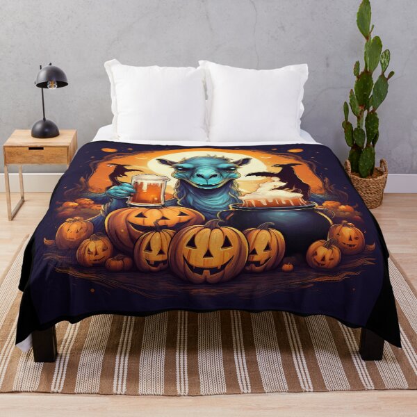 Artikelvorschau, Es ist Partyzeit: Halloween-Süßes oder Saures, ein lebendiges und gruseliges Design mit einem Kamel, Kürbissen, Fledermäusen und schwarzen Katzen entworfen und verkauft von Camel & Quirk.