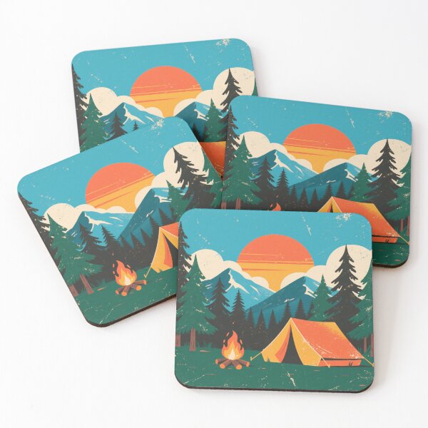 Item preview, Adventure Awaits – Retro Camping Sunset with Mountains and Pine Trees designed and sold by ShadowLume.