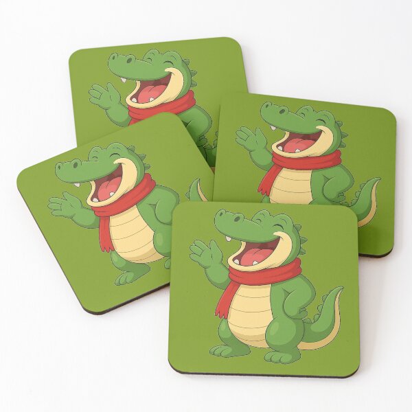 Item preview, Happy Green Crocodile Cartoon with Red Scarf Illustration designed and sold by E-SarnEdge.