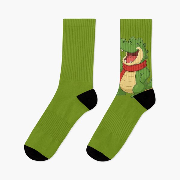 Item preview, Happy Green Crocodile Cartoon with Red Scarf Illustration designed and sold by E-SarnEdge.