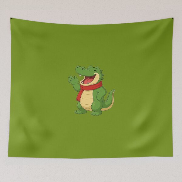 Item preview, Happy Green Crocodile Cartoon with Red Scarf Illustration designed and sold by E-SarnEdge.