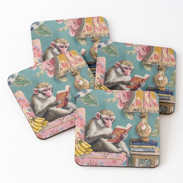 Item preview, Mono preppy leyendo un libro, pintura de Sophie Clima designed and sold by SophieClimaArt.