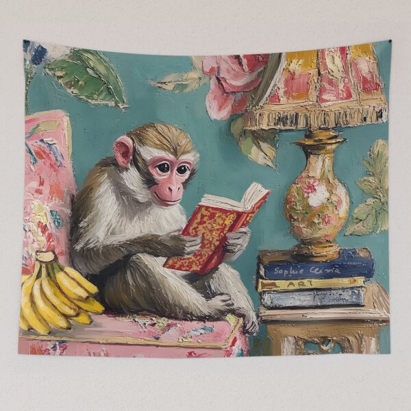 Item preview, Mono preppy leyendo un libro, pintura de Sophie Clima designed and sold by SophieClimaArt.