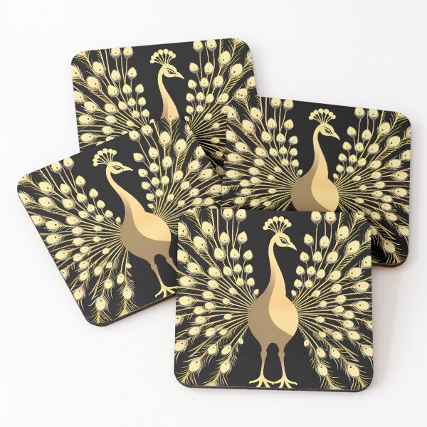 Item preview, Elegant Golden Peacock Design | Luxury Black & Gold Art for Desk Mat & Wall Décor designed and sold by A L O N E.