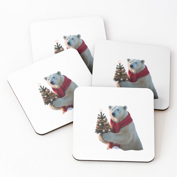 Item preview, Polar Bear with Christmas Tree – Festive Holiday Spirit designed and sold by ArtByYunus.