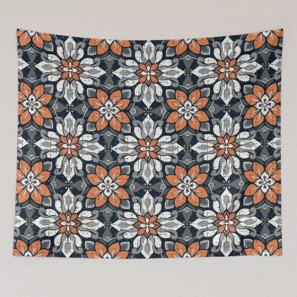 Aperçu de l'œuvre Joli carrelage espagnol à motifs floraux bleus et orange créée et vendue par TackyTime.