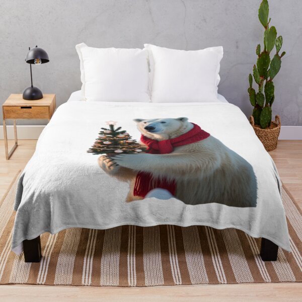 Item preview, Polar Bear with Christmas Tree – Festive Holiday Spirit designed and sold by ArtByYunus.