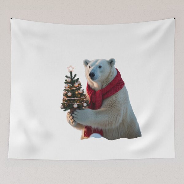 Item preview, Polar Bear with Christmas Tree – Festive Holiday Spirit designed and sold by ArtByYunus.