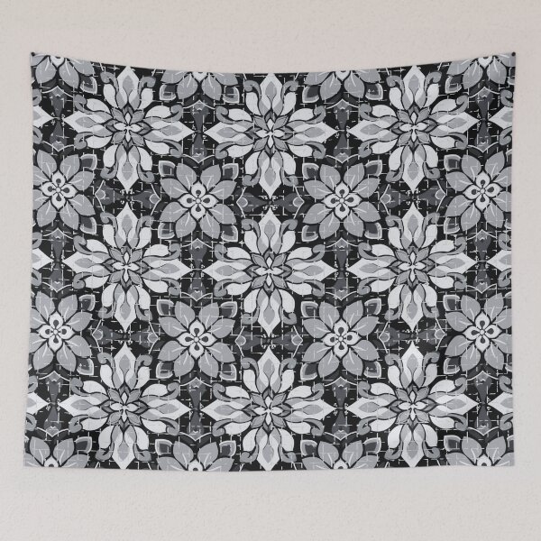 Aperçu de l'œuvre Carreaux espagnols à motifs floraux monochromes noirs et blancs créée et vendue par TackyTime.