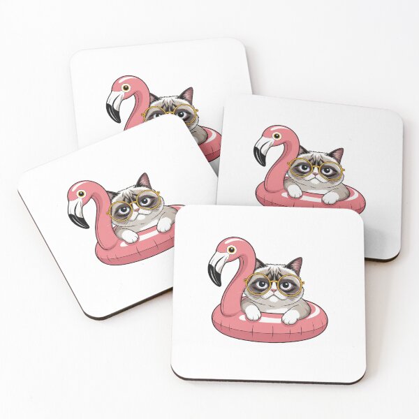 Item preview, Grumpy Cat on Flamingo Float – Funny Summer Design designed and sold by ArtByYunus.