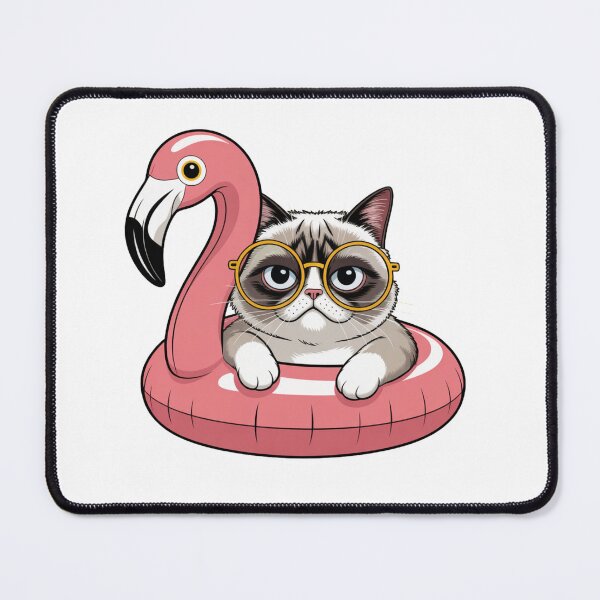 Item preview, Grumpy Cat on Flamingo Float – Funny Summer Design designed and sold by ArtByYunus.