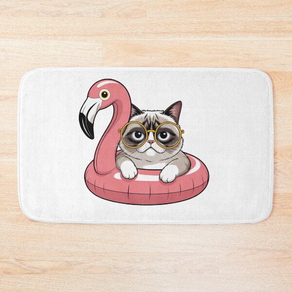 Item preview, Grumpy Cat on Flamingo Float – Funny Summer Design designed and sold by ArtByYunus.