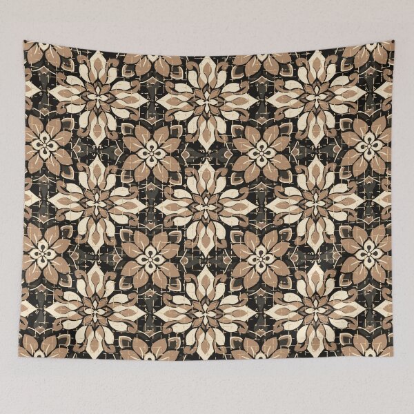 Aperçu de l'œuvre Carrelage espagnol à motif floral de style vintage marron crème créée et vendue par TackyTime.