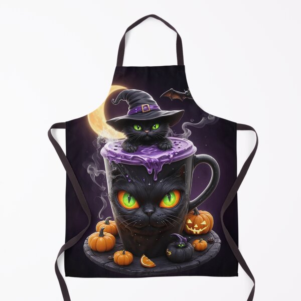 Item preview, Witch Cat Halloween Latte – Creepy Cute Coffee with Pumpkins, Bats & Moon designed and sold by CamillaCreation.