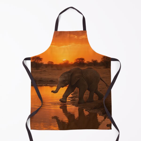 Item preview, Baby Elephant by Waterhole at Sunset designed and sold by Enchanting Art Vista.