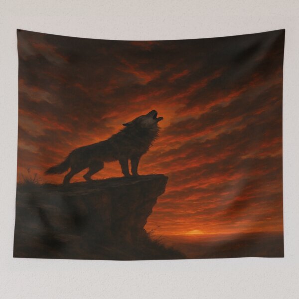 Item preview, Lone Wolf Howling at Fiery Sunset designed and sold by Enchanting Art Vista.
