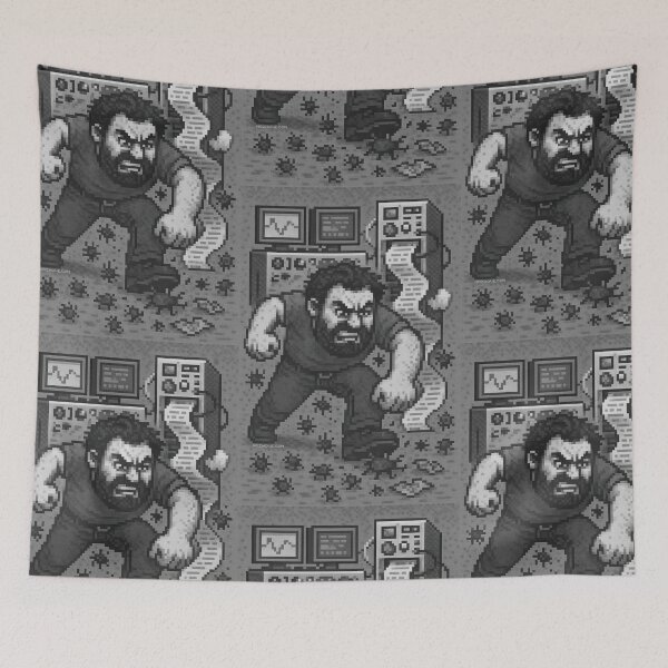 Item preview, Debugging Rage – Pixel Art in Grayscale designed and sold by nozhove.
