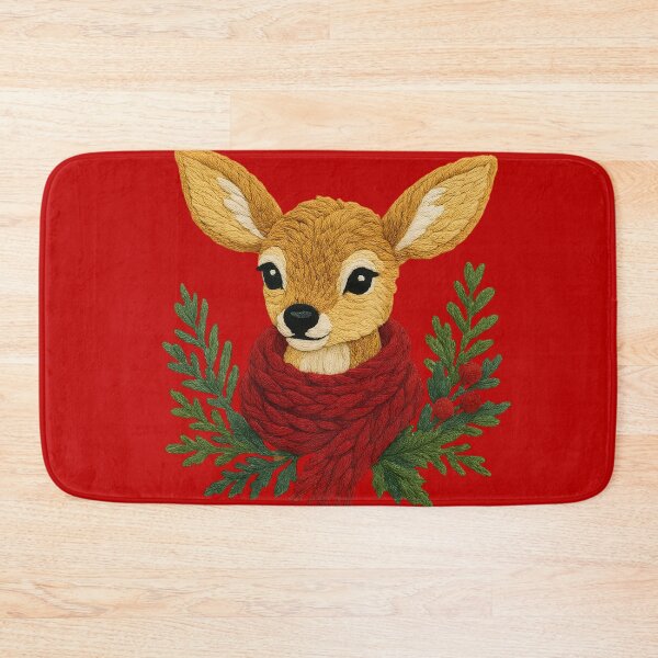 Item preview, Cute Christmas Deer with Red Scarf | Holiday Embroidery Style Woodland Illustration designed and sold by svarupa.