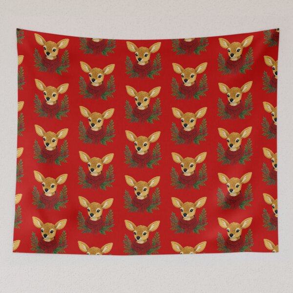 Item preview, Cute Christmas Deer with Red Scarf | Holiday Embroidery Style Woodland Illustration designed and sold by svarupa.