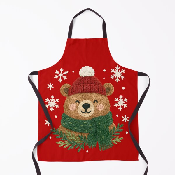 Item preview, Cute Christmas Bear with Red Hat and Green Scarf | Cozy Winter Embroidery Style Illustration designed and sold by svarupa.