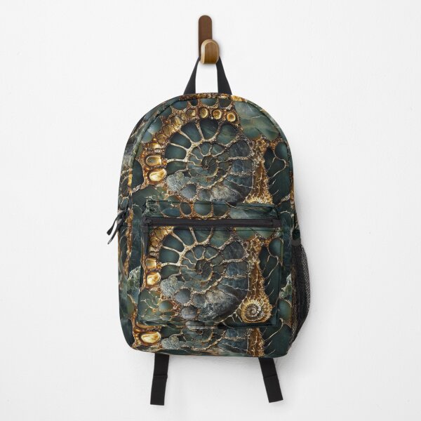 Item preview, ammonoid gemstone fractal fossil teal gold designed and sold by EarthenEmbers.