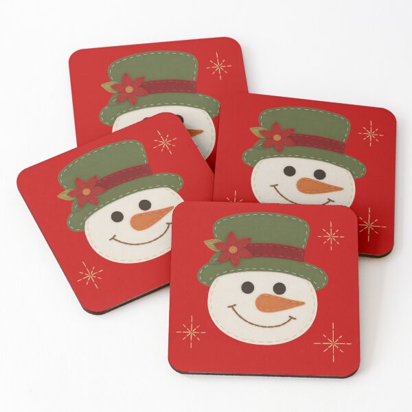 Item preview, Smiling Snowman Face with Green Hat and Red Flower | Cute Christmas Illustration designed and sold by svarupa.
