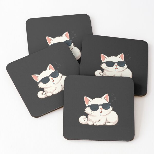 Artikelvorschau, Gojo Cat Sleepy – Lustige süße weiße Katze mit sabbernder Sonnenbrille | Anime-inspiriertes Chibi-Katzen-Design entworfen und verkauft von ColorSplash123.