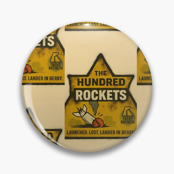 Item preview, Trent Rockets – “Launch. Drift. Fizzle.” Satirical Cricket Badge designed and sold by WhisperFrame.