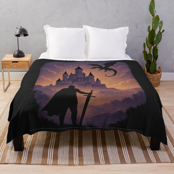 Item preview, Epic Knight vs Dragon Castle Silhouette – Fantasy Medieval Adventure Artwork designed and sold by KDesignCrafts.