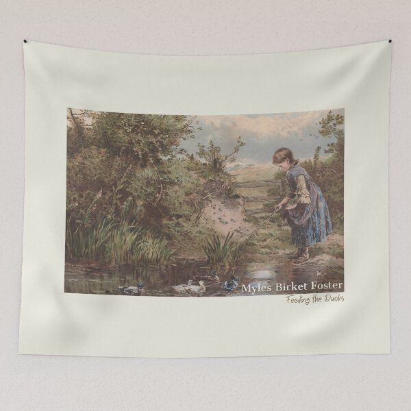 Item preview, Cottagecore Vintage Art Myles Birket Foster “Feeding the Ducks” Pastoral Painting designed and sold by ElixirCraft.