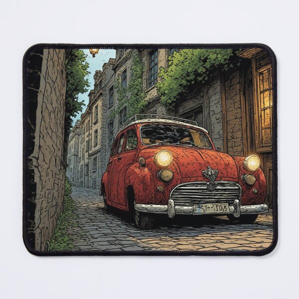 Item preview, Vintage Red Compact Car in a European Alley – Classic Car Illustration by NegarTv Designs designed and sold by NegarTv Designs.