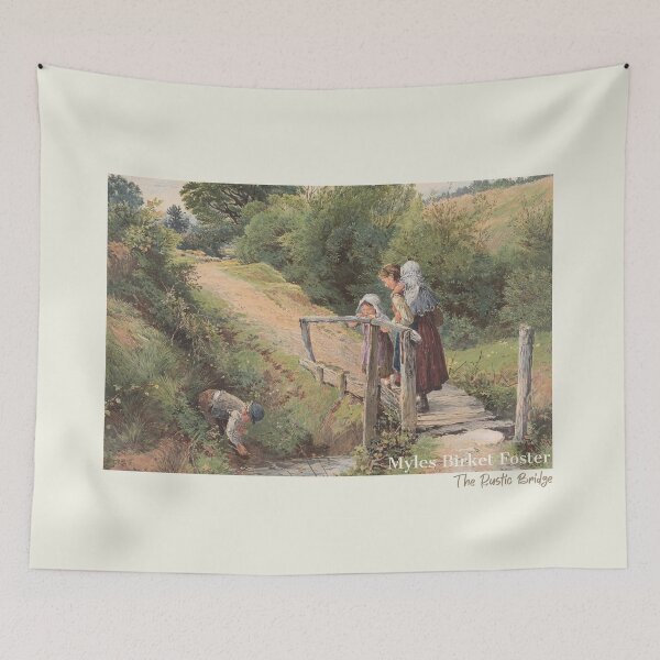 Item preview, Cottagecore Vintage Art Myles Birket Foster “The Rustic Bridge” Pastoral Painting designed and sold by ElixirCraft.