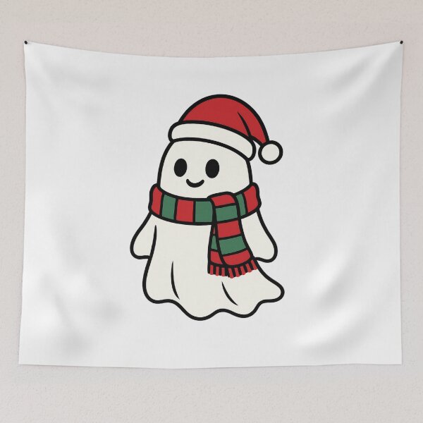Item preview, Festive Ghost with Santa Hat Scarf designed and sold by ArtComixHaven.