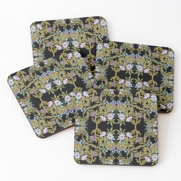 Item preview, Watercolor purple artichoke , forget-me-nots and passiflora. Seamless pattern on blue background designed and sold by Grin Katalina Floral Patterns & Cozy Art.