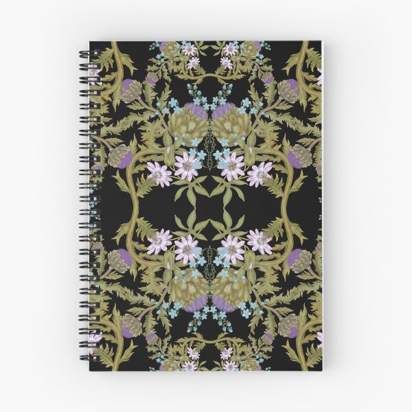 Item preview, Watercolor purple artichoke , forget-me-nots and passiflora. Seamless pattern on blue background designed and sold by Grin Katalina Floral Patterns & Cozy Art.