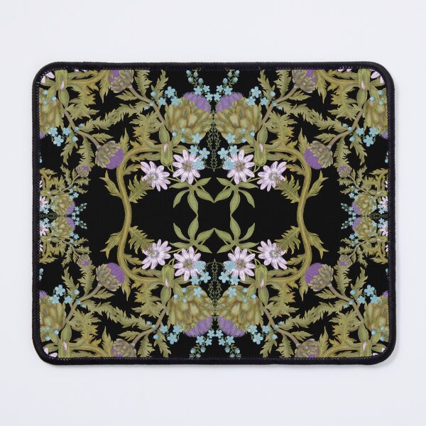 Item preview, Watercolor purple artichoke , forget-me-nots and passiflora. Seamless pattern on blue background designed and sold by Grin Katalina Floral Patterns & Cozy Art.