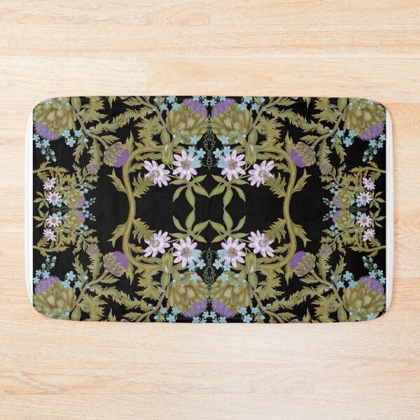 Item preview, Watercolor purple artichoke , forget-me-nots and passiflora. Seamless pattern on blue background designed and sold by Grin Katalina Floral Patterns & Cozy Art.