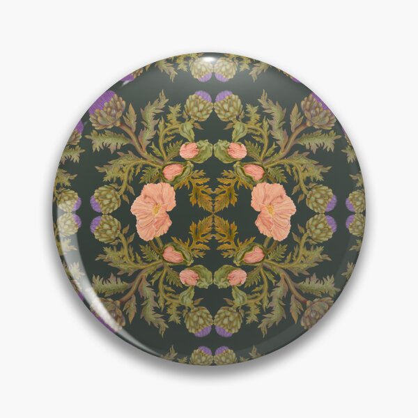 Item preview, Watercolor purple artichoke and poppies. Seamless pattern on blue background designed and sold by Grin Katalina Floral Patterns & Cozy Art.