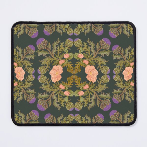 Item preview, Watercolor purple artichoke and poppies. Seamless pattern on blue background designed and sold by Grin Katalina Floral Patterns & Cozy Art.