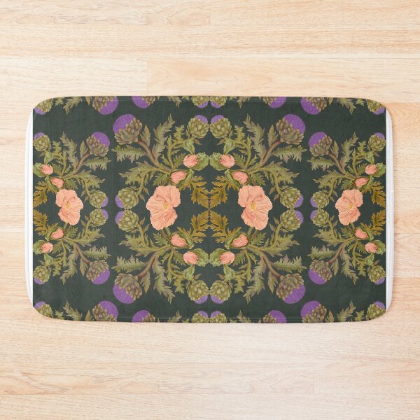 Item preview, Watercolor purple artichoke and poppies. Seamless pattern on blue background designed and sold by Grin Katalina Floral Patterns & Cozy Art.