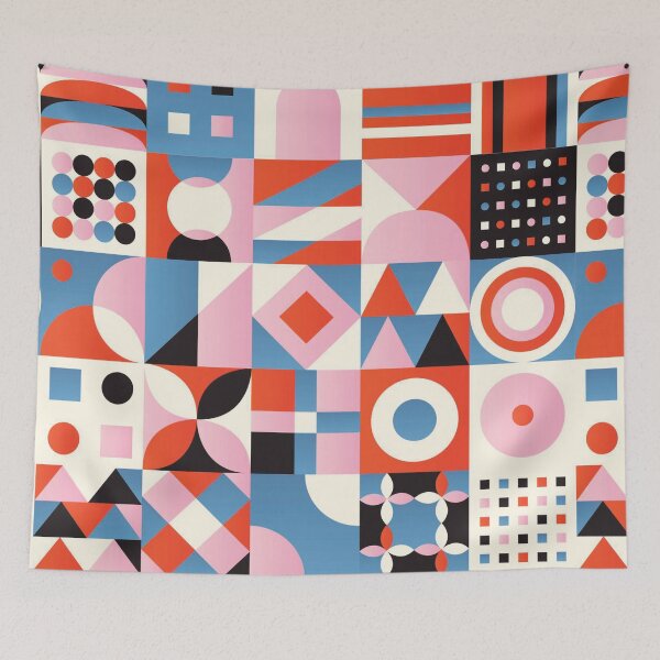 Item preview, Red & Blue Mosaic Geometric Art - Vibrant Abstract Shapes  designed and sold by KhadijaBatool38.