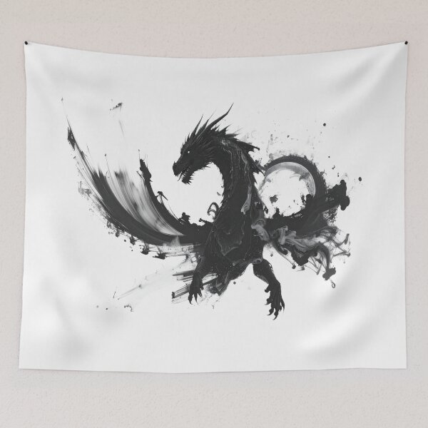 Item preview, Flying dragon smoky abstract black designed and sold by LiskoDesign.