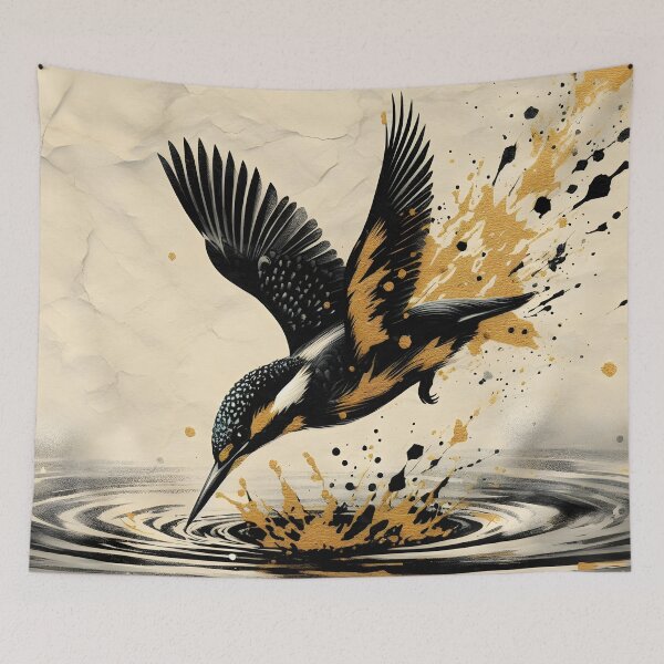 Item preview, Charcoal Gold Kingfisher and Water, Ai Generated Art  designed and sold by ACC .