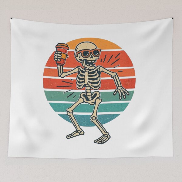 Item preview, Funny Dancing Skeleton with Sunglasses & Coffee | Retro Halloween, Funny Skeleton with Coffee Cup designed and sold by venavar.