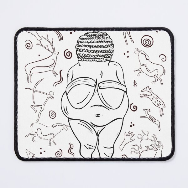 Item preview, Venus of Willendorf with Cave Art - Paleolithic Archaeology Design Black & White designed and sold by Ancient-Tales.