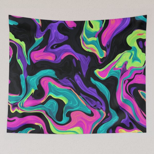 Item preview, Psychedelic Neon Abstract Pattern – Colorful Fluid Art on Black Background designed and sold by LoomisDreams.