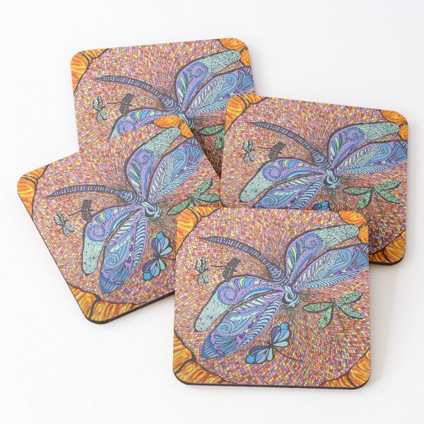 Item preview, Abstract Dragonflies on a mosaic sunflower designed and sold by VIBRANTBYSHY.