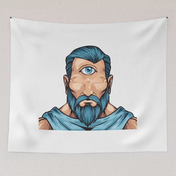 Item preview, Cyclop Monster Creature one-eyed giant, greek mythology giant titan cyclops, A terrifying close-up of a cyclops monster's head, featuring a single, intensely glowing eye, designed and sold by Danler.