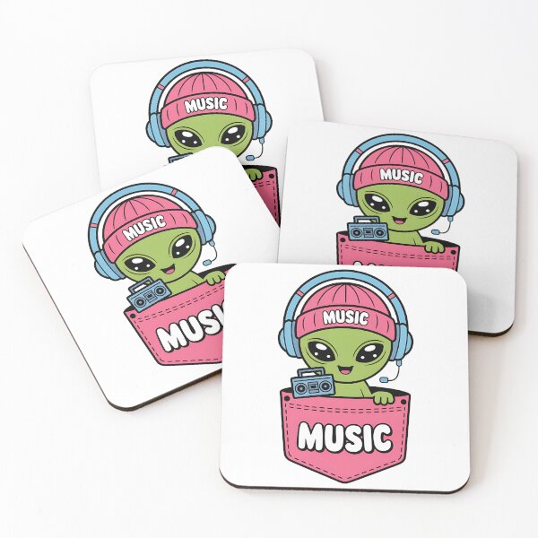 Item preview, Alien DJ Music in Pocket – Cute Kawaii Green Alien with Headphones designed and sold by WanDee2025.